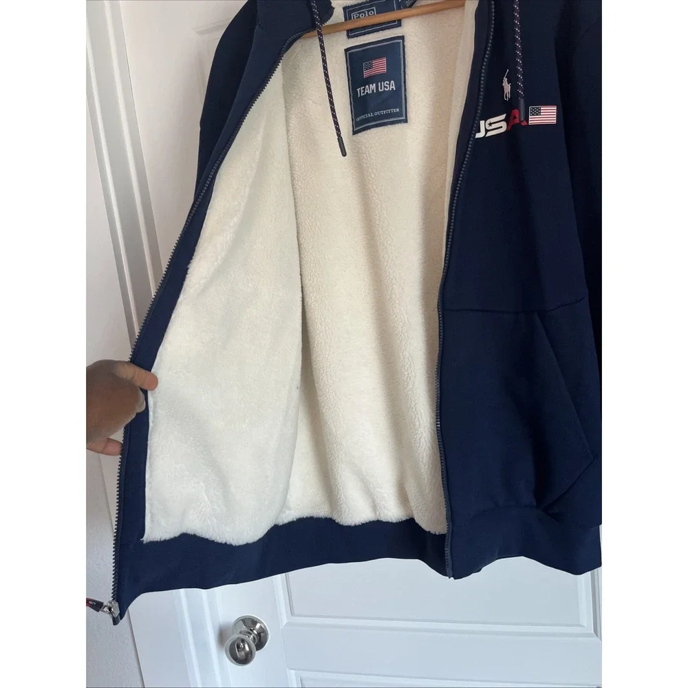 Polo Ralph Lauren Men Team USA 2026 olympics Fleece Full-Zip Hoodie L Blue USA